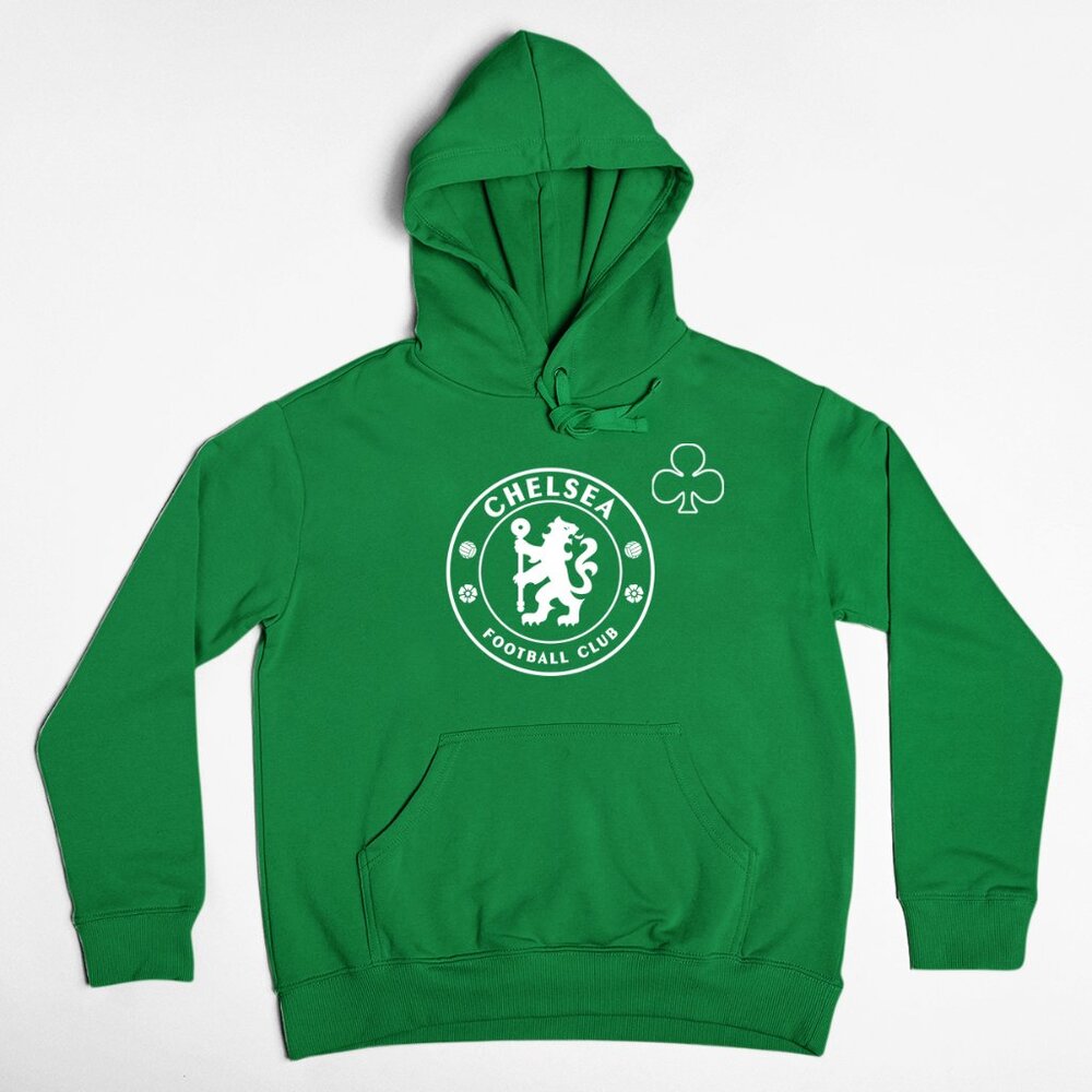 NEW Chelsea FC St Patricks Shamrock Corner Fleece Pullover Hoodie GREEN